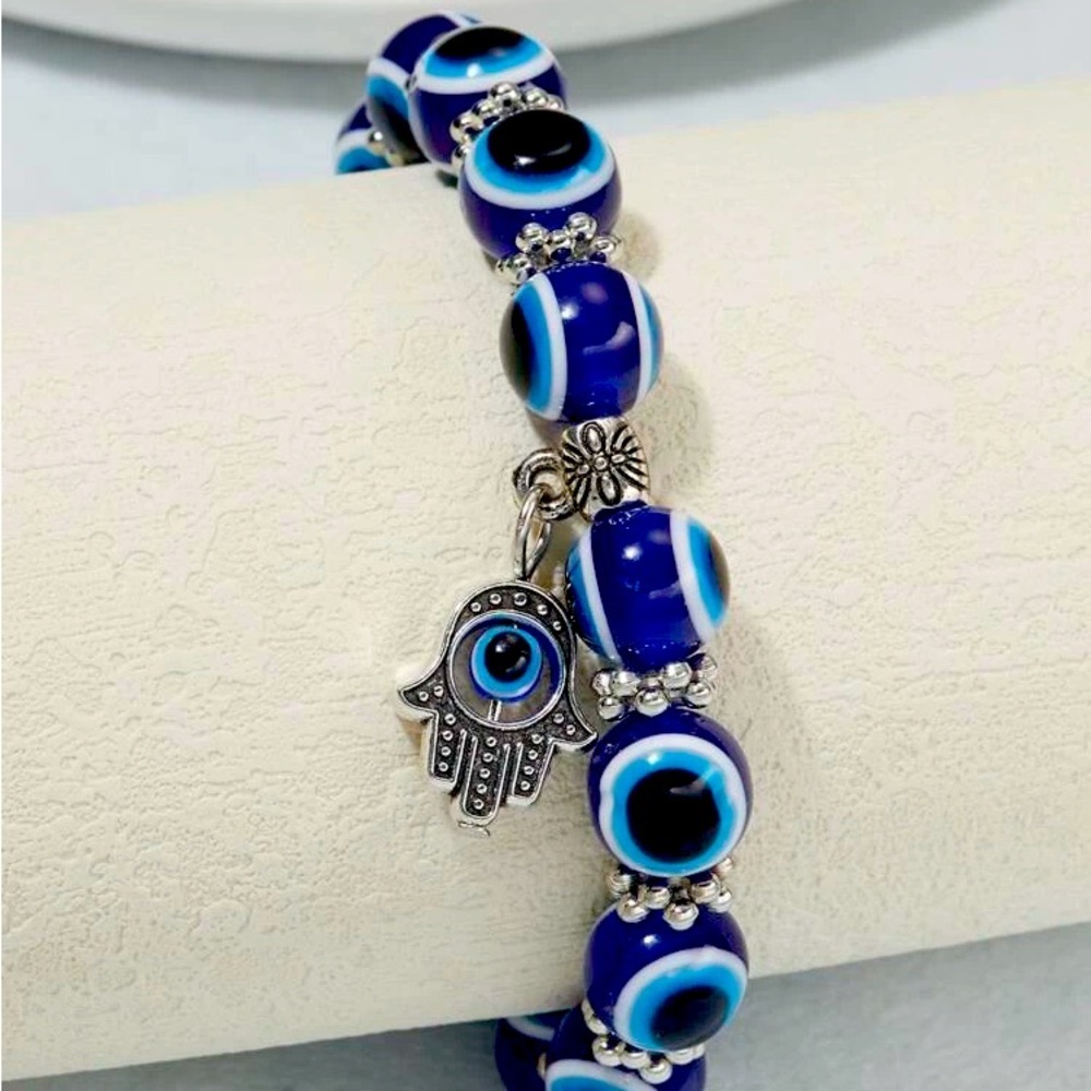 Hamsa Hand Charm Evil Eye Beaded Bracelet